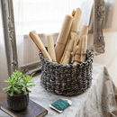 Natural Brown Straw Round Basket by RusticReach