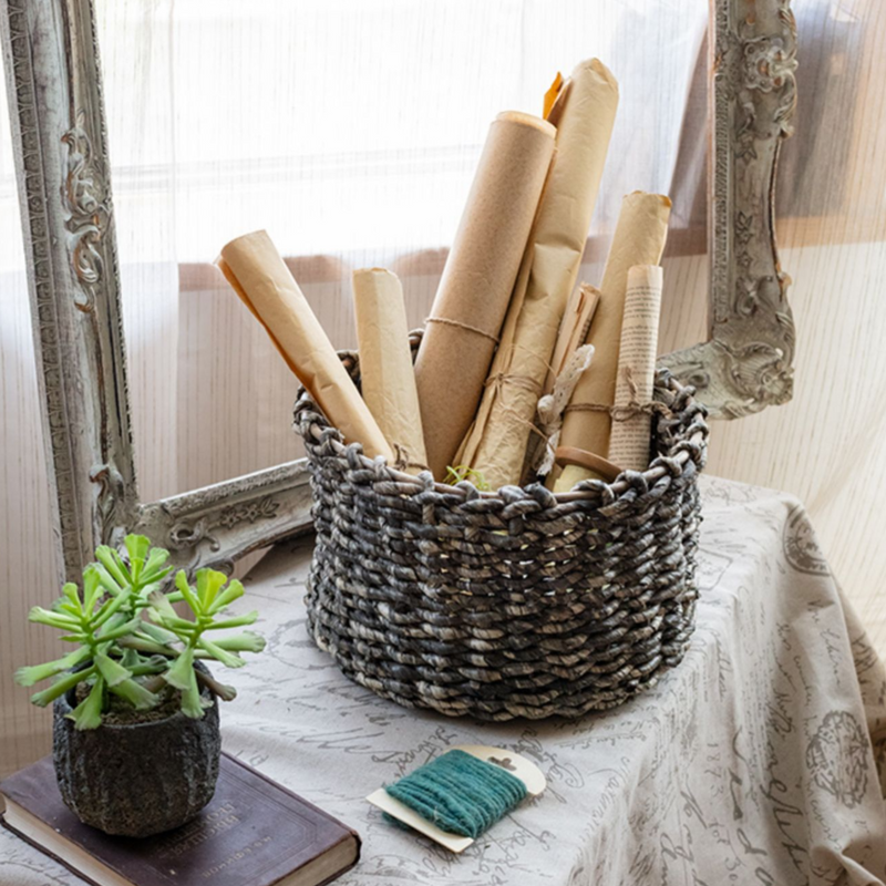 Natural Brown Straw Round Basket