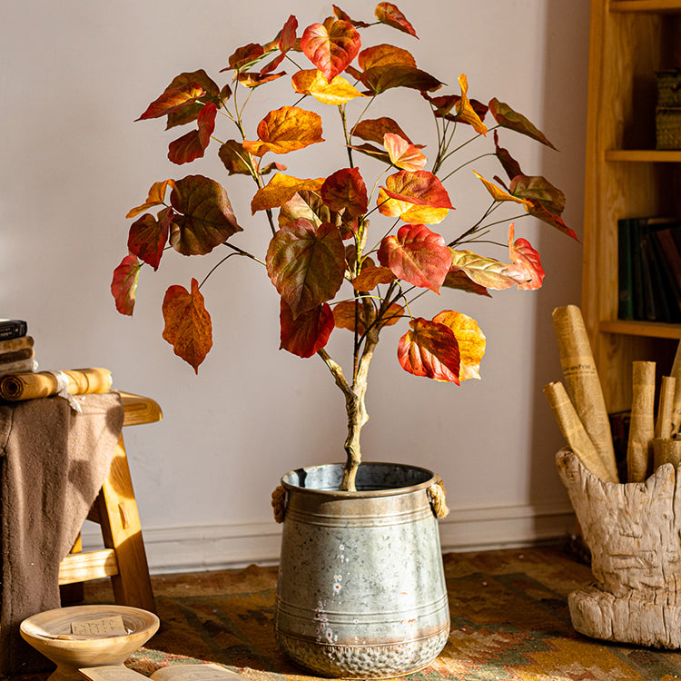 Artificial Silk Red Leaf Banyan Tree In Pot