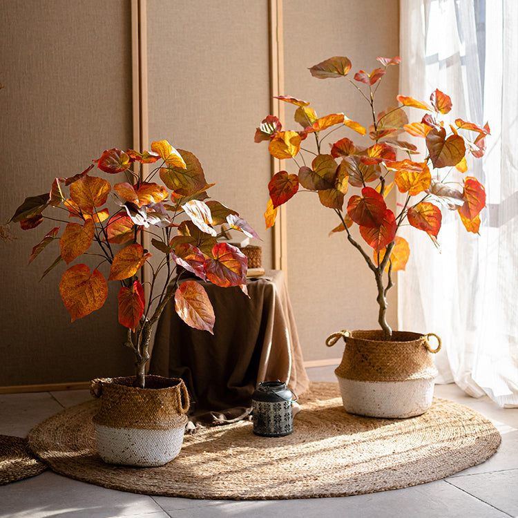 Artificial Silk Red Leaf Banyan Tree In Pot