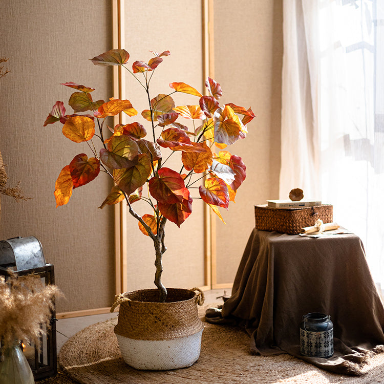 Artificial Silk Red Leaf Banyan Tree In Pot