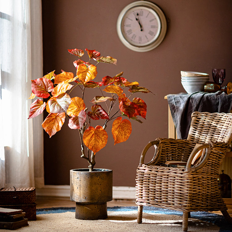 Artificial Silk Red Leaf Banyan Tree In Pot