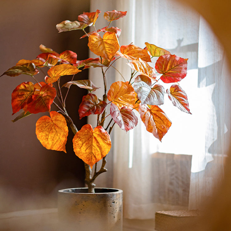 Artificial Silk Red Leaf Banyan Tree In Pot