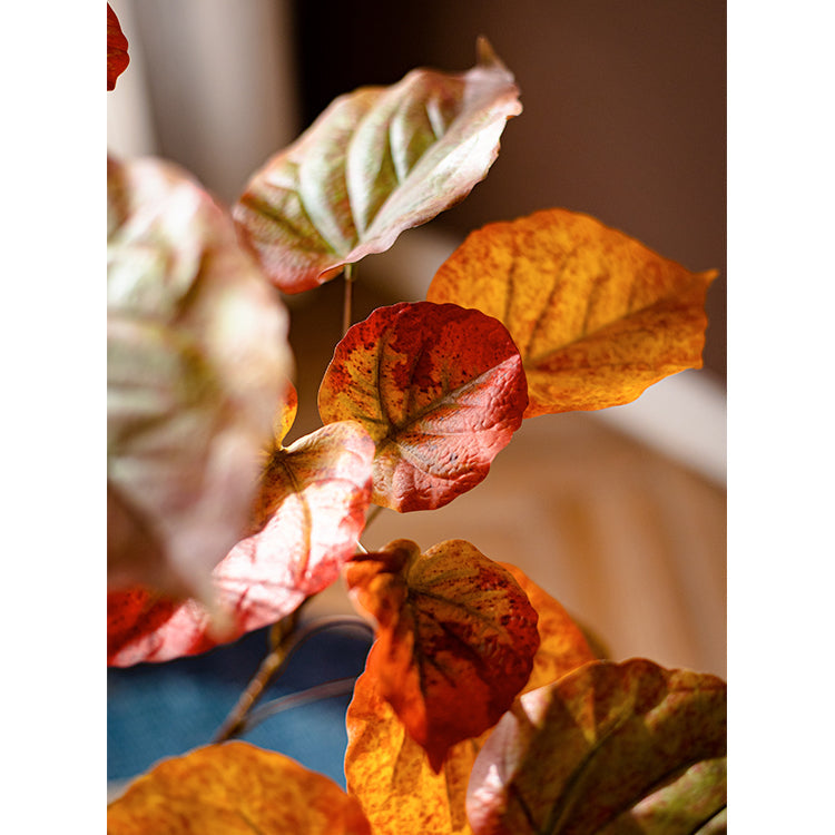 Artificial Silk Red Leaf Banyan Tree In Pot