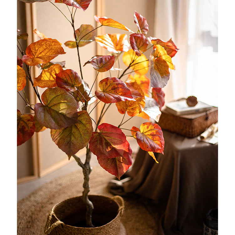 Artificial Silk Red Leaf Banyan Tree In Pot