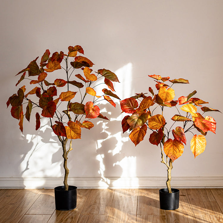 Artificial Silk Red Leaf Banyan Tree In Pot