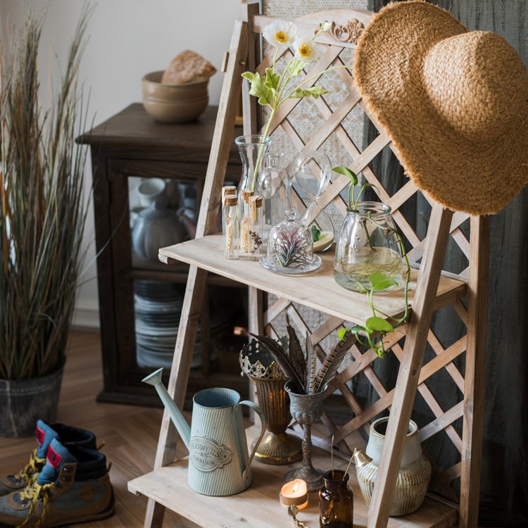 Solid Wood Two Tire Plant Stand Book Shelf