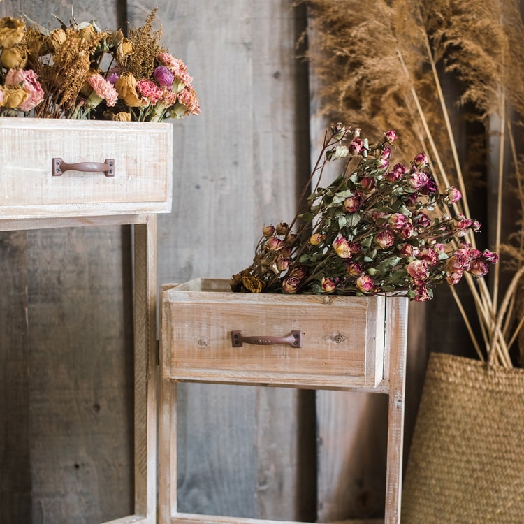 Solid Wood Drawer Style Decorative Plant Stand