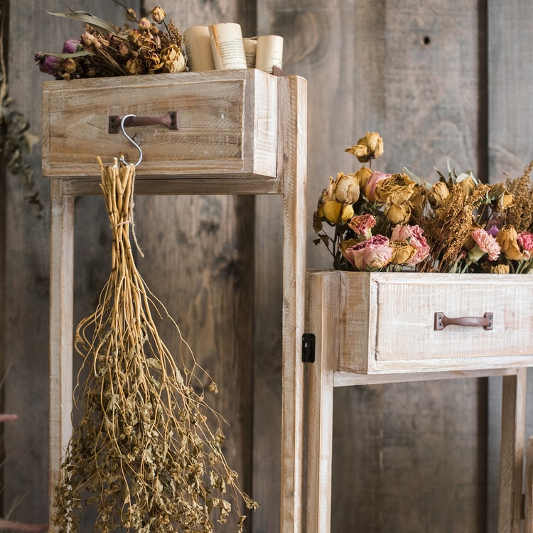 Solid Wood Drawer Style Decorative Plant Stand