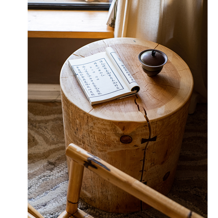 Pine Wood Pedestal Table Side Table