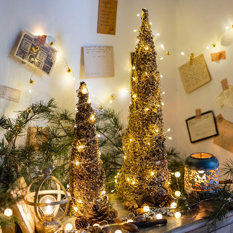 Christmas Rattan Cone Tree in Gold