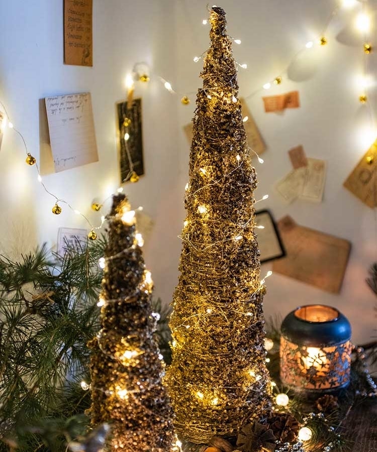 Christmas Rattan Cone Tree in Gold