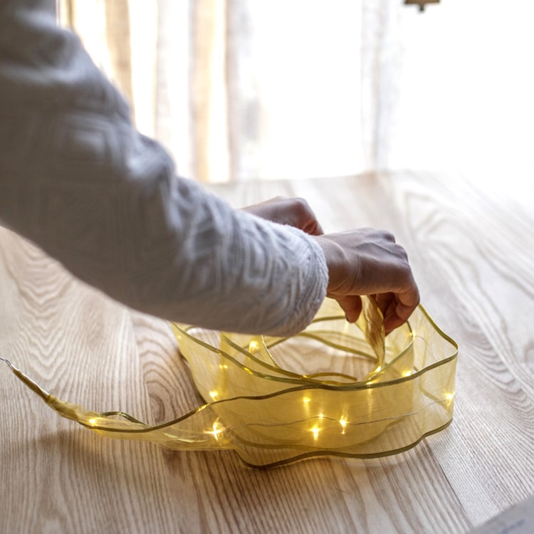 Christmas Lighted Ribbon Wire Ribbon in Yellow 91" Long