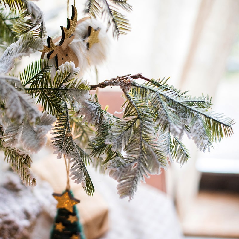 Silver Fir Tree Snow Flocked Christmas Tree in Artificial Moss Base