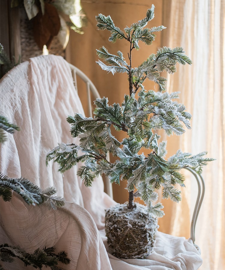 Silver Fir Tree Snow Flocked Christmas Tree in Artificial Moss Base