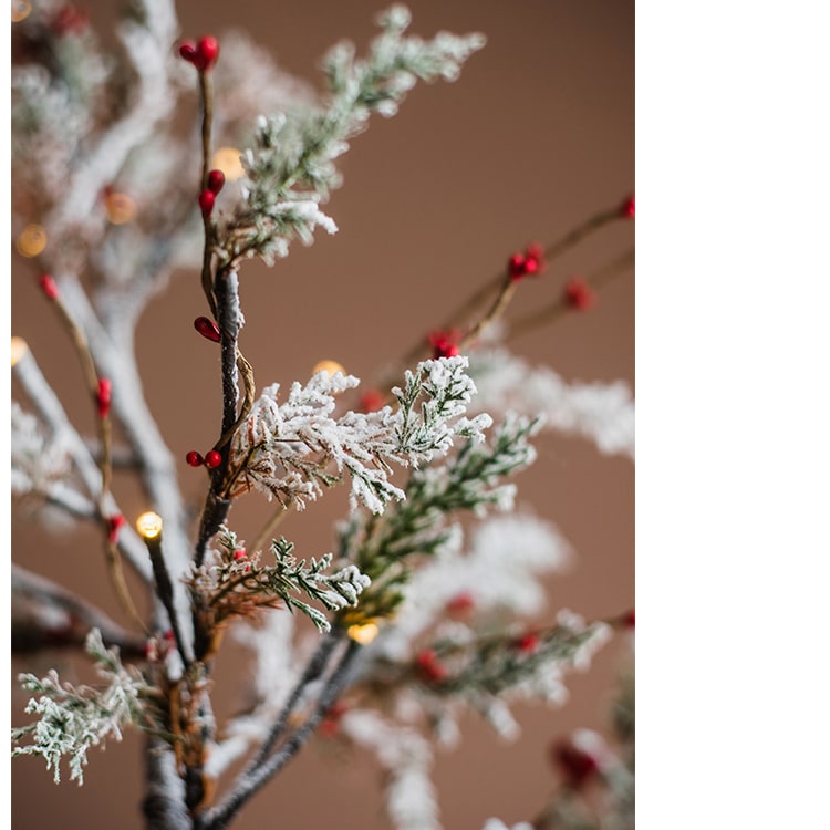 Snow Flocked Lighted Christmas Tree with Red Berry Branches 49.6" Tall