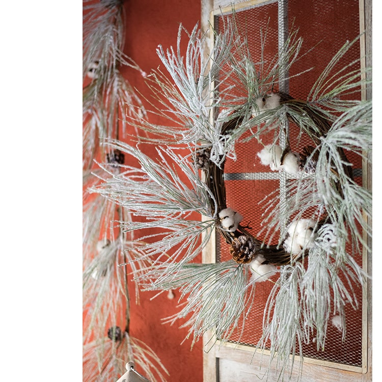 Christmas Faux Snow Pine Needle Wreath or Vine