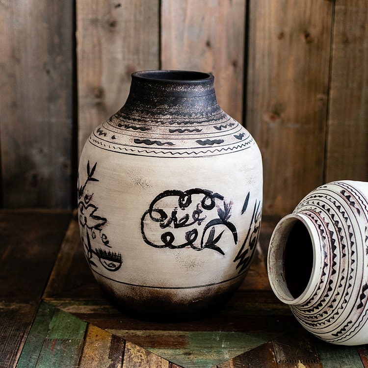 Giant Zen Style Ink Painting Terracotta Floor Pot