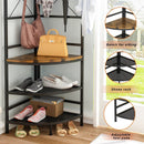 Industrial Metal/Wood Corner Hall Tree Shoe Storage Bench Coat Rack