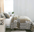 DaDalogy Bedding Bed in a Bag Bundle Set - Bohemian Paisley Dreams Floral Olive Brown Patchwork Bedspread Set (JHW885)