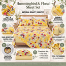 DaDa Bedding Sunshine Yellow Hummingbirds Floral Fitted & Flat Bed Sheets Set (JHW-925)