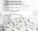 DaDa Bedding Sunshine Yellow Hummingbirds Floral Duvet Cover & Fitted Flat Bed Sheets Set w/ Pillow Cases Window Valances (925)