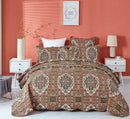DaDa Bedding Rustic Earthy Cross Motif Folk Ogee Moroccan Scalloped Quilted Bedspread Set (JHW-944)