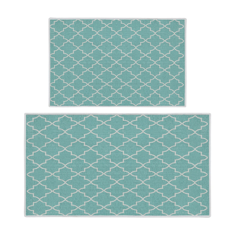 Geometric Design Non Skid Washable Kitchen Runner Rugs Set of 2| 44 x 24 and 31.5 x 20 Inches Floor Mats |Turquoise
