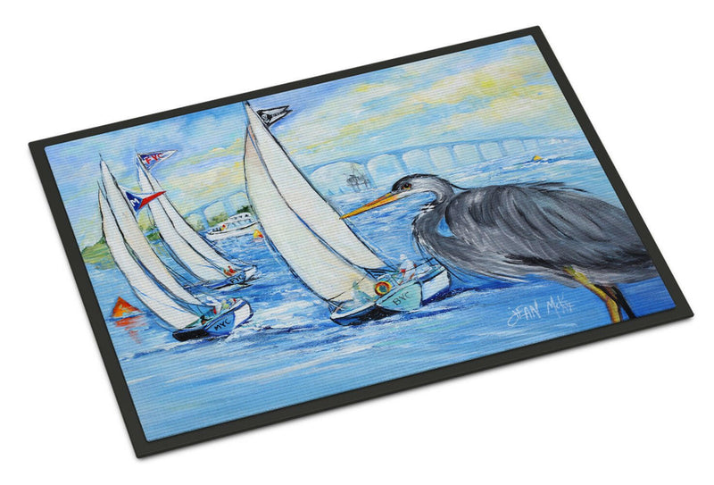 Blue Heron Sailboats Dog River Bridge Indoor or Outdoor Mat 18x27 JMK1001MAT