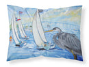 Blue Heron Sailboats Dog River Bridge Fabric Standard Pillowcase – Artistic Decorative Front, White Back