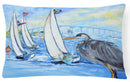 Blue Heron Sailboats Dog River Bridge Canvas Fabric Decorative Pillow