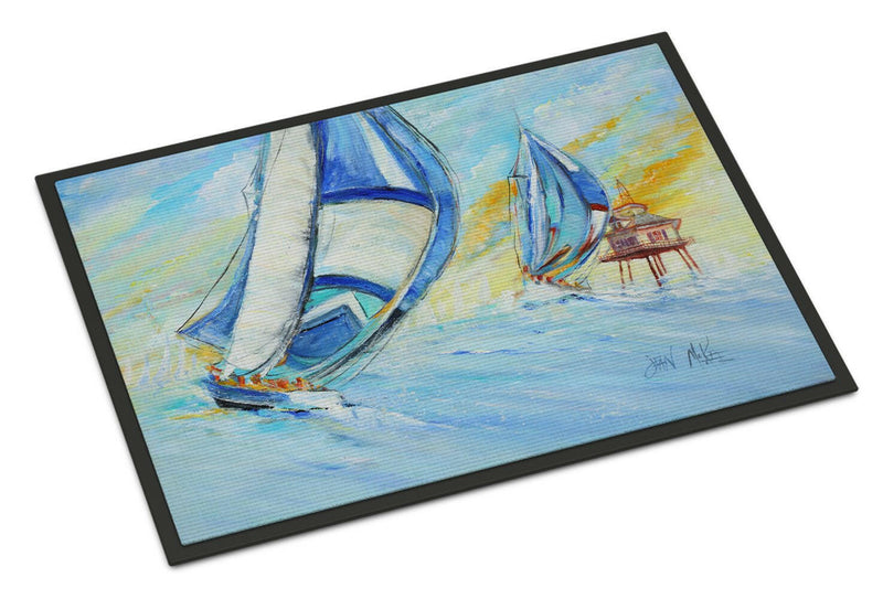 Sailboats and Middle Bay Lighthouse Indoor or Outdoor Mat 18x27 JMK1005MAT