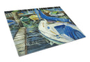 Night on the Docks Sailboat Cutting Board Tempered Glass Kitchen Cutting Surface, Heat Resistant Chopping, Non-Slip Feet, Food Prep & Serving
