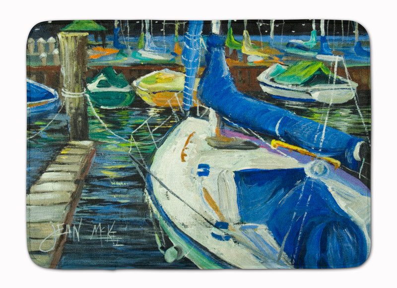 Night on the Docks Sailboat Machine Washable Memory Foam Mat JMK1031RUG