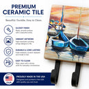 Beach View with Sailboats Leash or Key Holder Wall Hooks, Coat Rack Wall Mount, for Hanging Keys, Towels, Aprons, Leashes