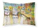 Blue Heron and Deep Sea Fishing Boats Fabric Standard Pillowcase – Artistic Decorative Front, White Back