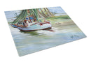 Jeannie Shrimp Boat Cutting Board Tempered Glass Kitchen Cutting Surface, Heat Resistant Chopping, Non-Slip Feet, Food Prep & Serving