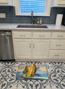 Sailboat with Middle Bay Lighthouse Memory Foam Kitchen Mat Machine Washable Anti-Fatigue Cushion Comfort Bath or Kitchen Rug