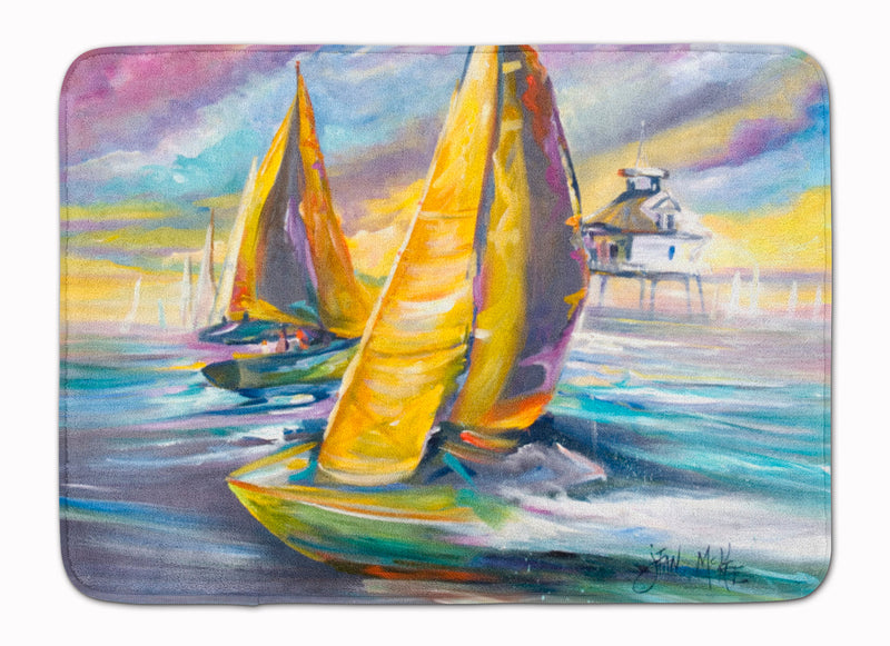 Sailboat with Middle Bay Lighthouse Machine Washable Memory Foam Mat JMK1061RUG