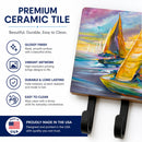 Sailboat with Middle Bay Lighthouse Leash or Key Holder Wall Hooks, Coat Rack Wall Mount, for Hanging Keys, Towels, Aprons, Leashes