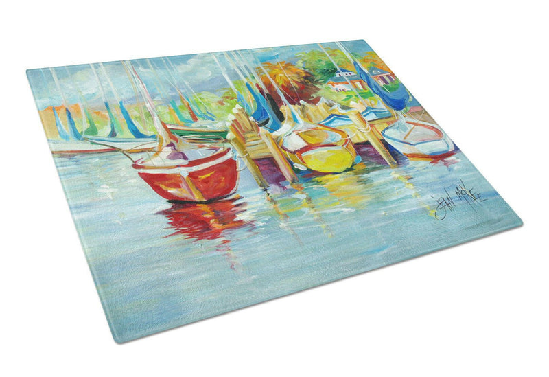 On the Dock Sailboats Glass Cutting Board Large JMK1070LCB