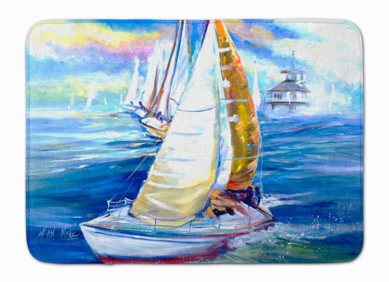 Rock my Boat Sailboats Machine Washable Memory Foam Mat JMK1073RUG