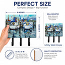 Tourquoise Bay Sailboat Leash or Key Holder Wall Hooks, Coat Rack Wall Mount, for Hanging Keys, Towels, Aprons, Leashes