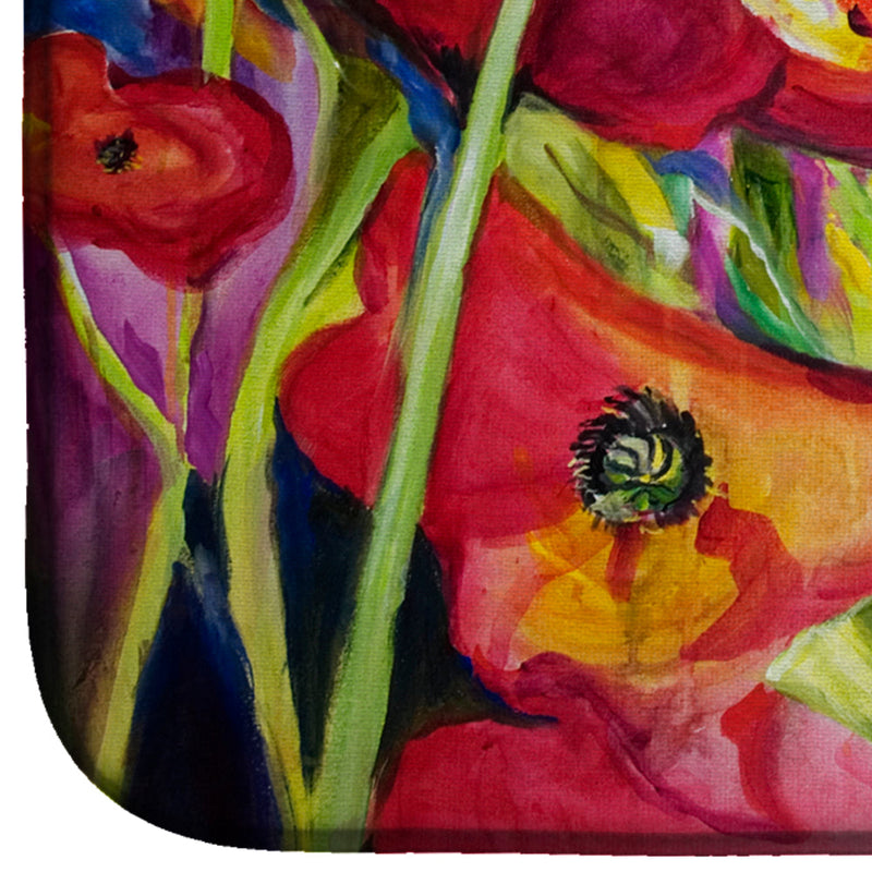 Red Poppies Dish Drying Mat – Absorbent, Artistic Kitchen Essentials JMK1121DDM