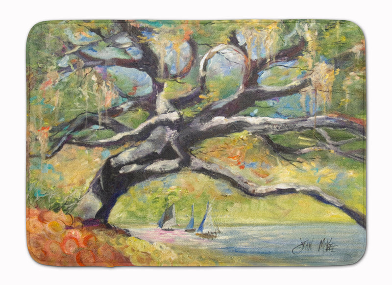 Oak Tree on the Bay with Sailboats Machine Washable Memory Foam Mat JMK1132RUG