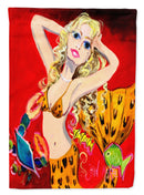 Red Mermaid House Flag 28x40 Porch Sleeve Pole Decorative Outside Yard Banner Artwork Wall Hanging, Polyester