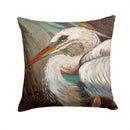 White Egret Decorative Throw Pillow 14x14 Indoor Outdoor Accent Cushion, Fabric Cover with Insert for Sofa, Bed, Porch & Living Room