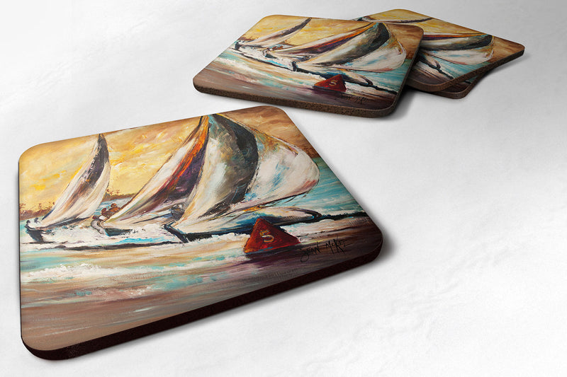 Boat Race Sailboats Coasters - Set of 4 Lightweight Foam, Absorbent Drink Coasters JMK1244FC