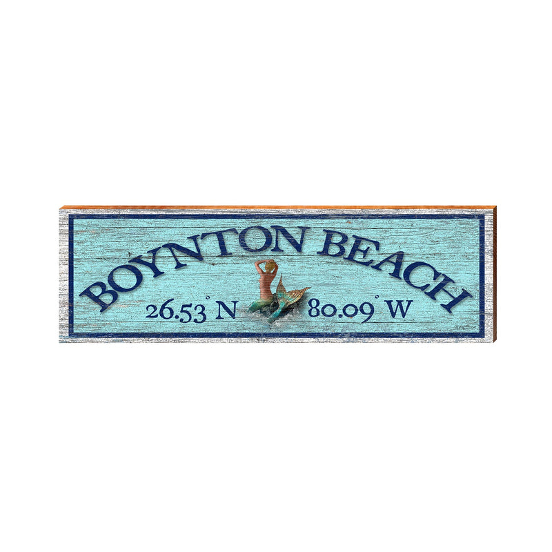 Boynton Beach, Florida Mermaid Latitude Longitude Wooden Sign | Wall Art Print on Real Wood