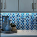 Blue 11x11 Glossy Matte Hexagon Glass Mosaic Tile (5 pack, 4.43 sq ft/case) - Sample